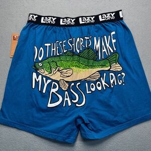 NWT Lazy One "Check Out My Bass" Boxer Briefs Blue Cotton Graphic L